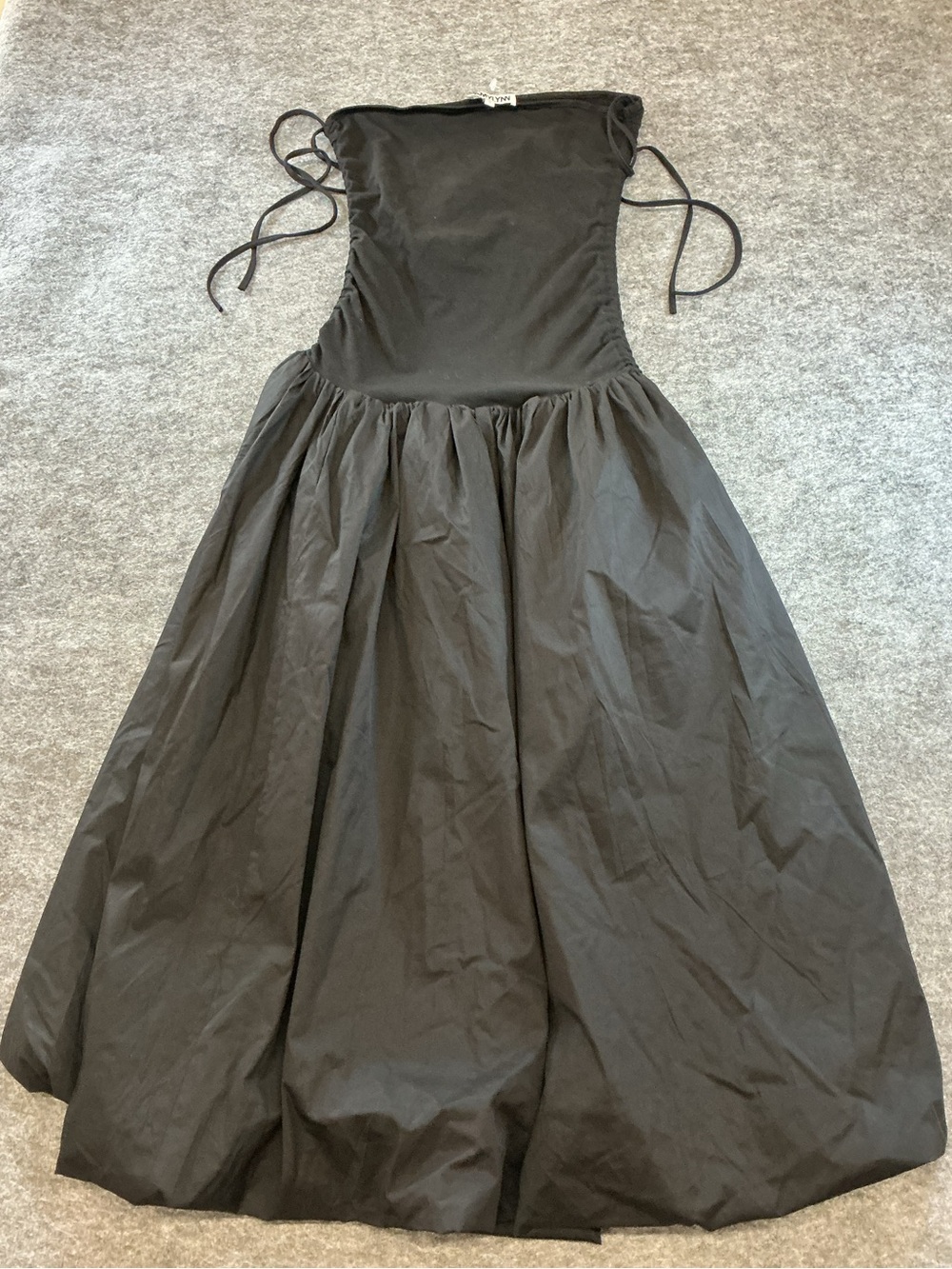 Amylynn Black Drop Waist Strapless Midi Dress with Tie Straps Size S
